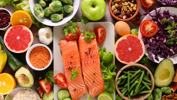Fresh fruit and vegetables supporting gut health